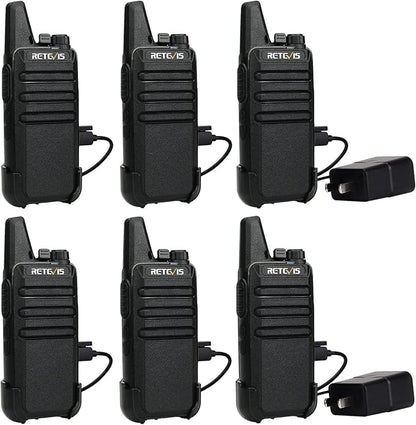 Retevis RT22 Walkie Talkies for Adults, Two Way Radios Long Range Rechargeable, VOX Handsfree, Mini Compact Walkie Talkie with USB Charger, for School Church Restaurant (6 Pack)