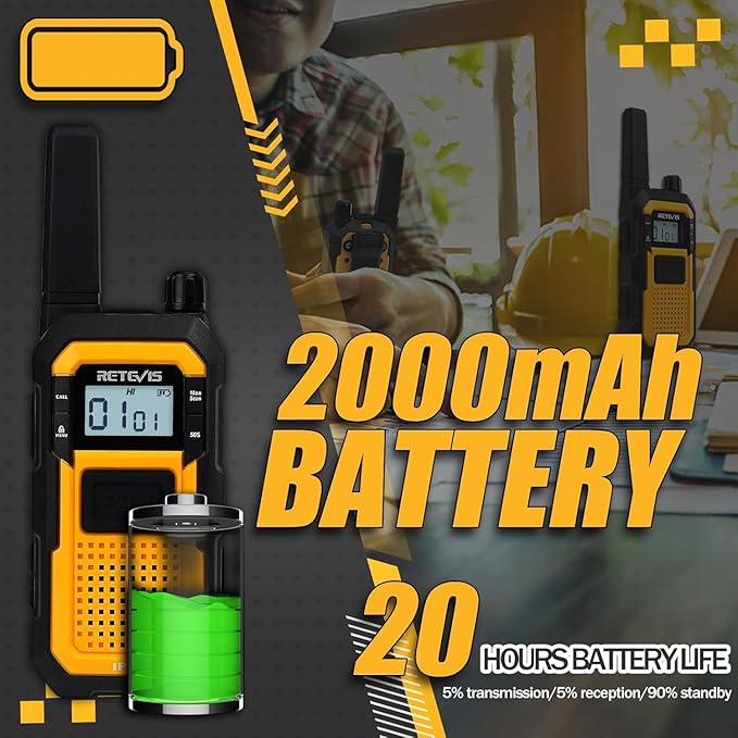 Retevis RB48 2 Way Radio Long Range, IP67 Waterproof Walkie Talkies Adults, Drop-Proof, 2000mAh, Emergency, Heavy Duty Two Way Radios, for Job Site Construction Warehouse(6 Pack)