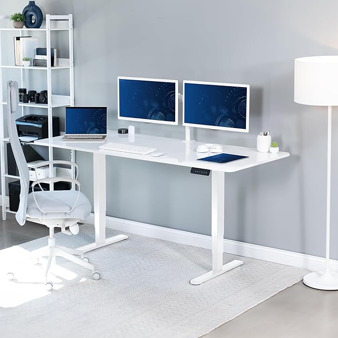 VIVO Electric Dry Erase 71 x 30 in Dual Motor Sit Stand Desk, Memory Height Adjustment, 2B Series, Whiteboard Top White Frame, DESK-KIT-2W7WE