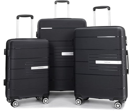 Luggage 3 Piece Sets Suitcase Set with Double Spinner Wheels, Lightweight Carry On Hardside Travel Luggage with TSA Lock, (20/24/28) (Black)