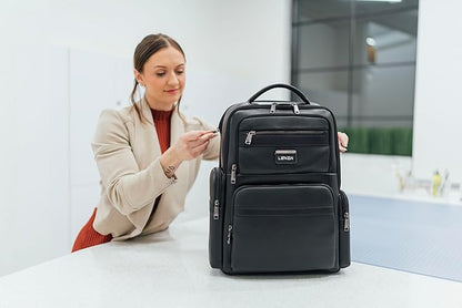 Durable Leather Laptop Business Backpack Perfect for Men & Women, Work Backpack Fits 15.6 Inch, Premium Quality Travel Bag with USB Charging Port, Water-Resistant, Bookbag with Multiple Pockets
