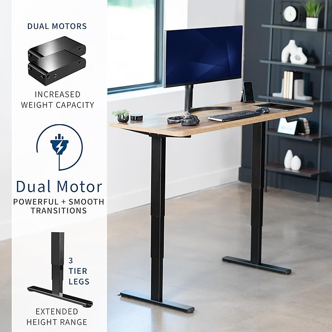VIVO Electric 60 x 24 in Dual Motor Sit Stand Desk, Memory Height Adjustment, 2B Series, Reclaimed Wood Top Black Frame, DESK-KIT-2B6P