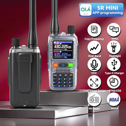 BAOFENG UV5RMINI Two Way Radio NOAA Weather Radio Dual PTT 999CH Survival Radio APP Programming Copy Frequency Ham Radio