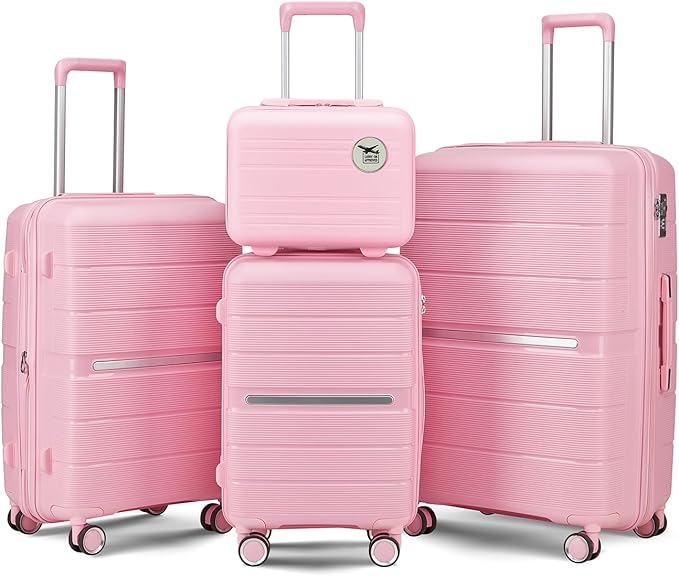 Merax Luggage Set 4 Piece Suitcase with Case Expandable Spinner Wheels Hardshell Airplane Approved Luggage Sets,Pink,14/20/24/28