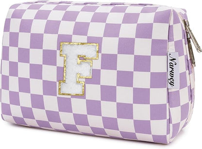 Narwey Birthday Gifts for Women Teen Girls Kids Personalized Initial Makeup Bag Monogram Preppy Cosmetic Bag Trendy Stuff 6 8 10 11 12 13 14 16 18 Years Old Travel Toiletry Bag (Purple Letter F)