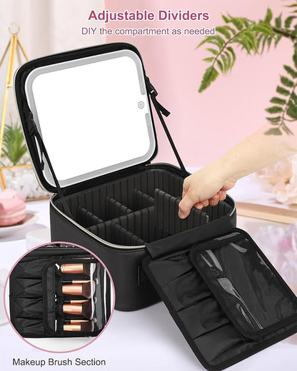 Relavel Initial Makeup Bag with LED Mirror for Women Girls, Personalized Travel Cosmetic Organizer Train Case, Birthday Gifts for Grandkids Bridesmaid Graduation Teacher Friends, Trendy Stuff, Black C