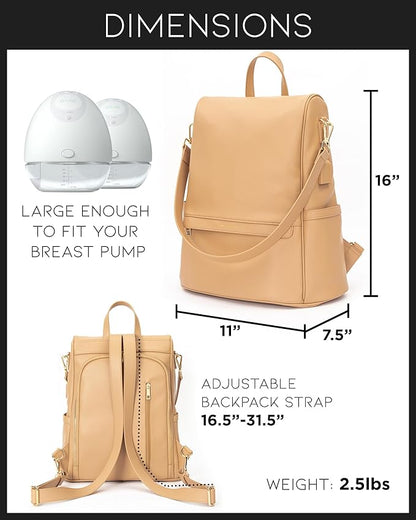 MIA + SOPHIA Leather Diaper Bag Backpack with USB Charging port, Changing Pad, Stroller Straps, and Bottle Holder (Brown Mia)