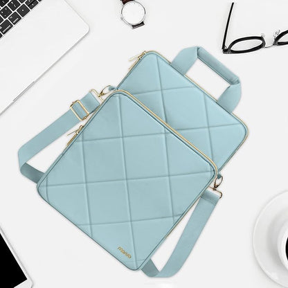MOSISO Vertical Laptop Shoulder Bag,Computer Bag,Rhombus Quilted Messenger Bag with Front Pocket&Handle&Belt