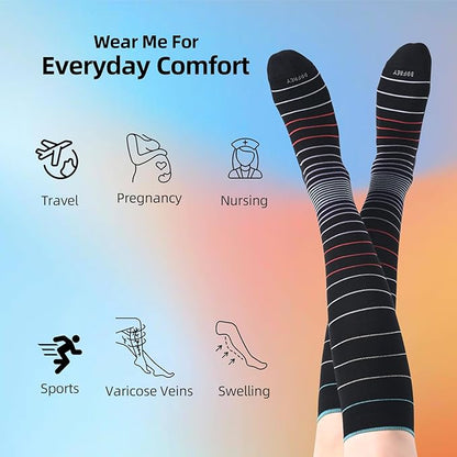 Soft Cotton Compression Socks for Women Men 20-30mmHg - Knee High Support for Circulation, Nurses, Pregnancy, Travel