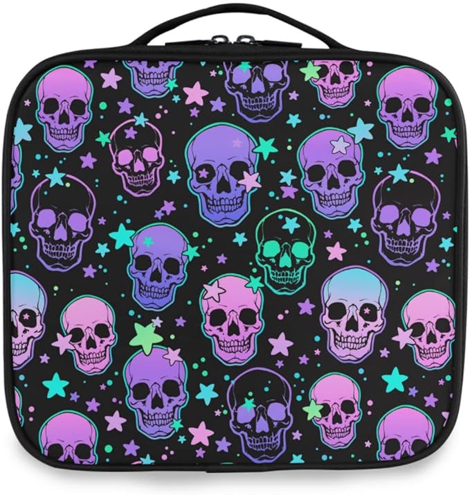 MNSRUU Women Makeup Bag Stars Purple Skulls Makeup Bag Organizer Travel Cosmetic Bag for Teenage Girl Clear Make Up Bags with Zipper