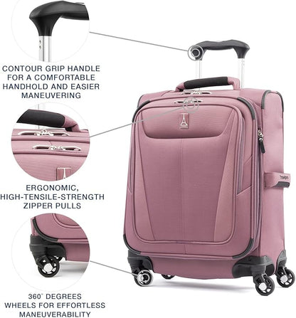 Travelpro Maxlite 5 Softside Expandable Carry on Luggage with 4 Spinner Wheels, Lightweight Suitcase, Men and Women, International, Dusty Rose Pink, Carry on 19-Inch