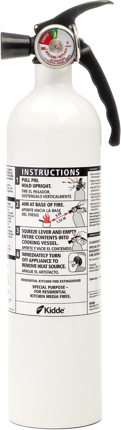 Kidde Auto Fire Extinguisher for Car & Truck, 5-B:C, 3.2 Lbs., Dry Chemical Extinguisher & Kitchen Fire Extinguisher, Home Use for Grease Fires, 3.9 Lbs., Wall Mount Included, White