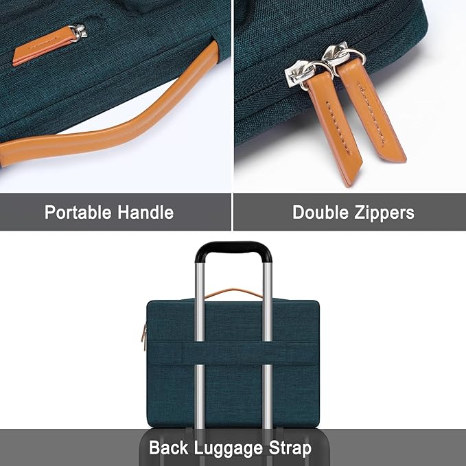 MOSISO 360 Protective Laptop Case 14 inch, 14 inch Laptop Sleeve Compatible with HP Lenovo Dell ASUS Acer, HP, Dell Latitude, Lenovo, Side Open Carrying Case with 4 Zipper Pockets&Handle, Teal Green