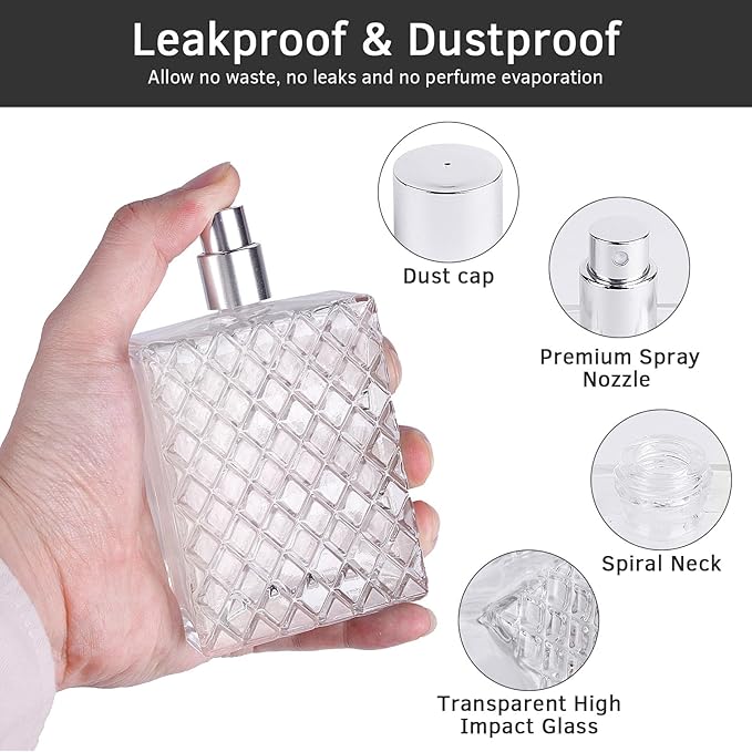 100ml/3.4oz Glass Perfume Atomizer Bottles, 2pcs Refillable Empty Perfume Bottle Atomizer, Portable Cologne Travel Perfume Atomizer