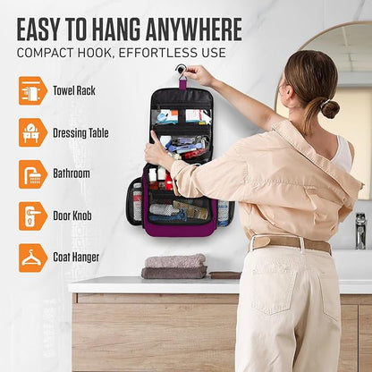 VENTURE 4TH Hanging Travel Toiletry Bag for Women & Men – Large Toiletry Organizer with 18 Compartments, Removable TSA Pouch, Travel Wash Bag for Toiletries, Makeup & Shaving Kit (Purple)