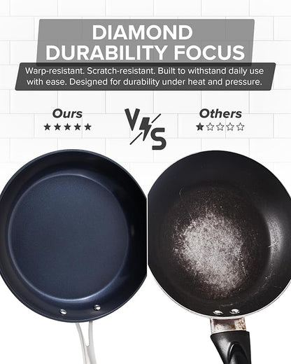 Nuwave Healthy G11-Pots and Pans Set Non Stick, 9H Near-Diamond Hardness Scratch-Resistant, Works on All Stovetops, PFAS Free, with Frying Pans, Saucepans & Glass Lids, Stay-Cool Handles, Cool Gray