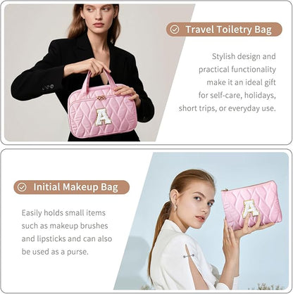 YOOLIFE Travel Toiletry Bag for Women - Hanging Toiletry Bag, Personalized Initial Toiletry Bags for Traveling Women, Portable Travel Toiletry Bag for Toiletries, Cosmetics - Letter H Pink