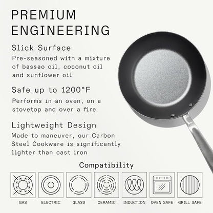 Made In Cookware - Seasoned 8" Blue Carbon Steel Frying Pan - (Like Cast Iron, but Better) - Professional Cookware - Crafted in Sweden - Induction Compatible