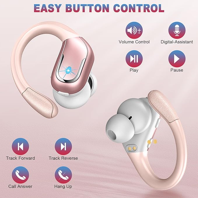 Wireless Earbud, 75Hrs Bluetooth 5.4 Headphones IP7 Waterproof for Sport, Running Wireless Earphones with ENC Noise Cancelling Mics, Deep Bass Over Ear bud with Earhooks for Android, iOS, Workout, Gym