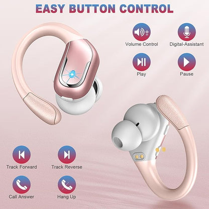 Wireless Earbud, 75Hrs Bluetooth 5.4 Headphones IP7 Waterproof for Sport, Running Wireless Earphones with ENC Noise Cancelling Mics, Deep Bass Over Ear bud with Earhooks for Android, iOS, Workout, Gym