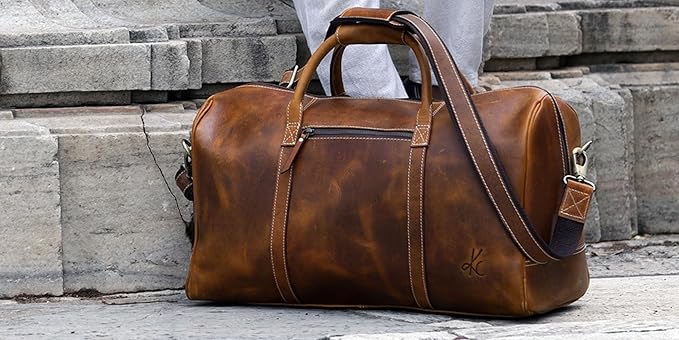 KomalC Leather Duffle Bags for Men and Women Travel Overnight Weekend sports bag holdall Gym Duffel for Men