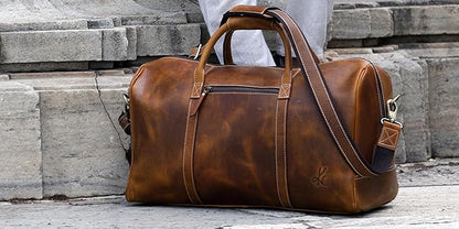 KomalC Leather Duffle Bags for Men and Women Travel Overnight Weekend sports bag holdall Gym Duffel for Men