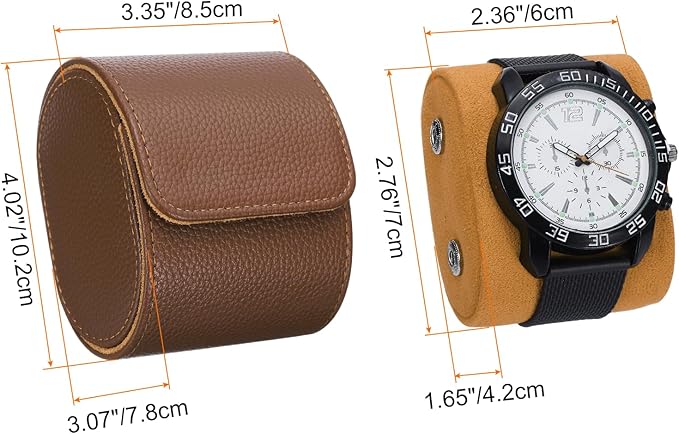 HARFINGTON Watch Roll Travel Case Single Slot Portable Leather Watch Case for Men and Women, Watches Storage Organizer with Removable Pillow for Traveling, Display, Textured Brown