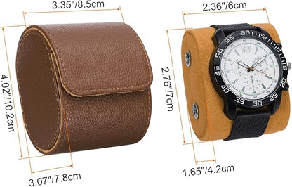 HARFINGTON Watch Roll Travel Case Single Slot Portable Leather Watch Case for Men and Women, Watches Storage Organizer with Removable Pillow for Traveling, Display, Textured Brown