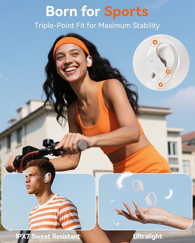 Wireless Earbuds, Sports Bluetooth 5.4 Headphones, Ear Buds with ENC Noise Canceling Mic, 80Hr Playtime Earphones, Palm-Sized, LED Power Display, IPX7 Waterproof Headset for Workout Running, Rosegold
