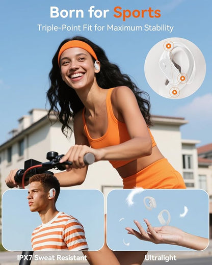 Wireless Earbuds, Sports Bluetooth 5.4 Headphones, Ear Buds with ENC Noise Canceling Mic, 80Hr Playtime Earphones, Palm-Sized, LED Power Display, IPX7 Waterproof Headset for Workout Running, Rosegold