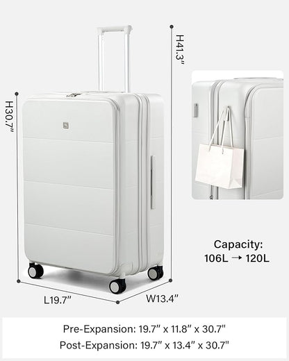 Hanke Hardside Expandable Large Checked Luggage, 28 Inch Top Opening Trunk Luggages with Spinner Wheels, All-PC Hard Shell Suitcase, Lightweight TSA Approved (Smoke White, 120L)
