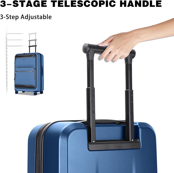 Luggage Sets 2 Piece, Carry On Luggage with Front Pocket & USB Port and 28 Inch Expandable Checked Luggage, Hybrid Soft Front & Hard Shell Suitcases with Spinner Wheels & TSA Lock, Blue