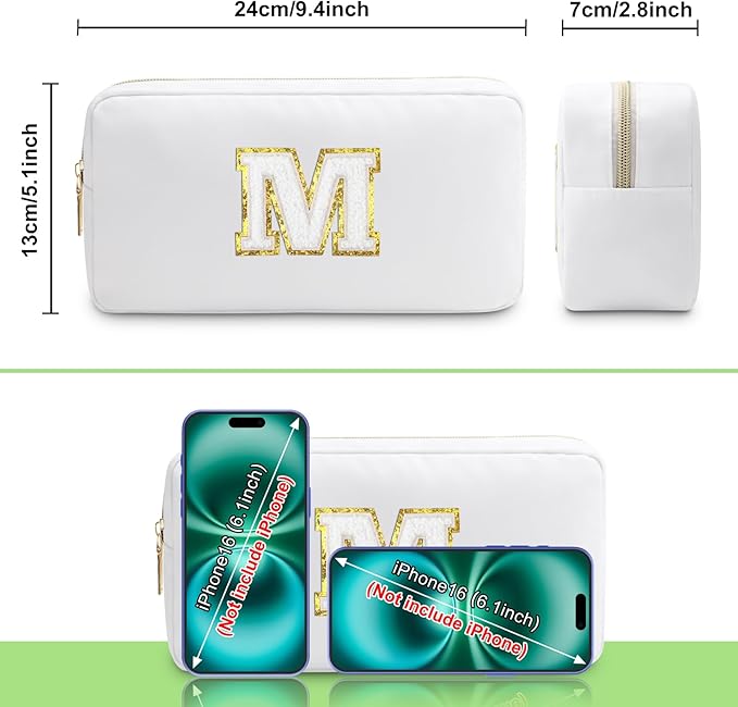 Initial M Makeup Bags Initial Letter A-Z Cosmetic Bag for Women Friends Daughter Sister Mom Inspirational Gifts Travel Toiletry Bag Christmas Birthday Gifts for Her Bridesmaid Bff Makeup Pouch M