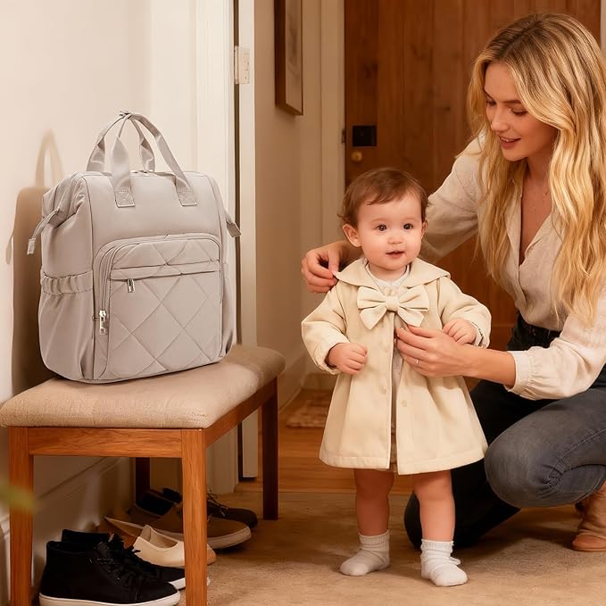 CEI-CEI Diaper Bag Backpack for Mom and Dad, Puffer Baby Bag Backpack with Insulated Pocket, Water-Resistant, Unisex Travel Backpack with Changing Pad & Stroller Straps