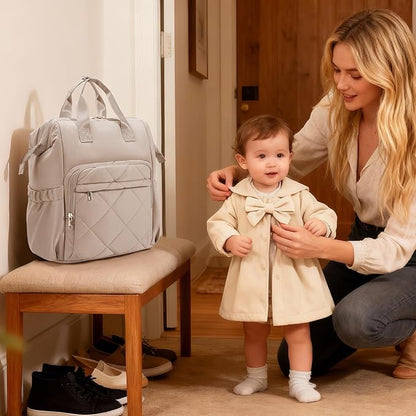 CEI-CEI Diaper Bag Backpack for Mom and Dad, Puffer Baby Bag Backpack with Insulated Pocket, Water-Resistant, Unisex Travel Backpack with Changing Pad & Stroller Straps
