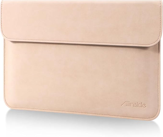 Allinside 13 Inch Laptop Sleeve Case for MacBook Air 13 2018-2025/MacBook Pro 13 2016-2022/Macbook Pro 14 2021-2024, Waterproof Matte PU Leather Horizontal Envelope Protective Case Cover, Flesh Pink