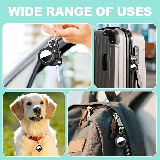 [4 Pack] Waterproof for Airtag Holder Keychain with Full Wrap Design, Hard PC for Air Tag Case, Scratchproof for Airtags for GPS Item Finder Tracker Luggage, Bag,Key-Black