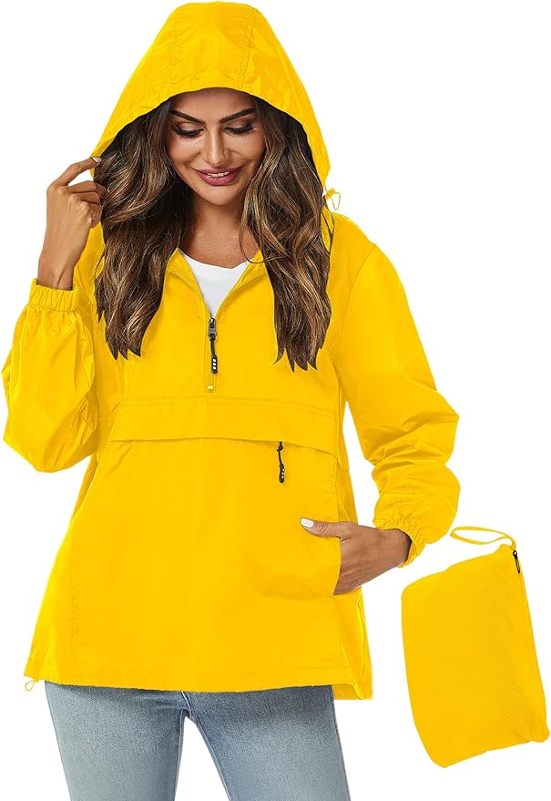 Avoogue Womens Rain Jacket with Hood,Pullover,Packable,Lightweight,Windbreaker,Waterproof,Breathable.