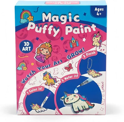 Aqua Puffs 3D Art Kit for Kids, Stocking Stuffers – Mess-Free Paint by Number Crafts with Princesses & Unicorns, DIY Color & Inflate Activity Set, Creative Travel Toy & Gift for Girls & Boys Ages 4-10