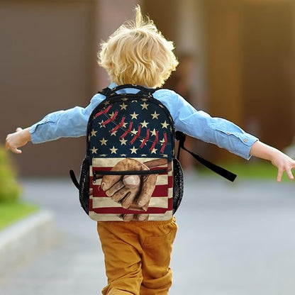 American Flag Baseball Print Backpack, Laptop Backpack with Multiple Pockets for Adult Hiking Travel Work 17 Inch