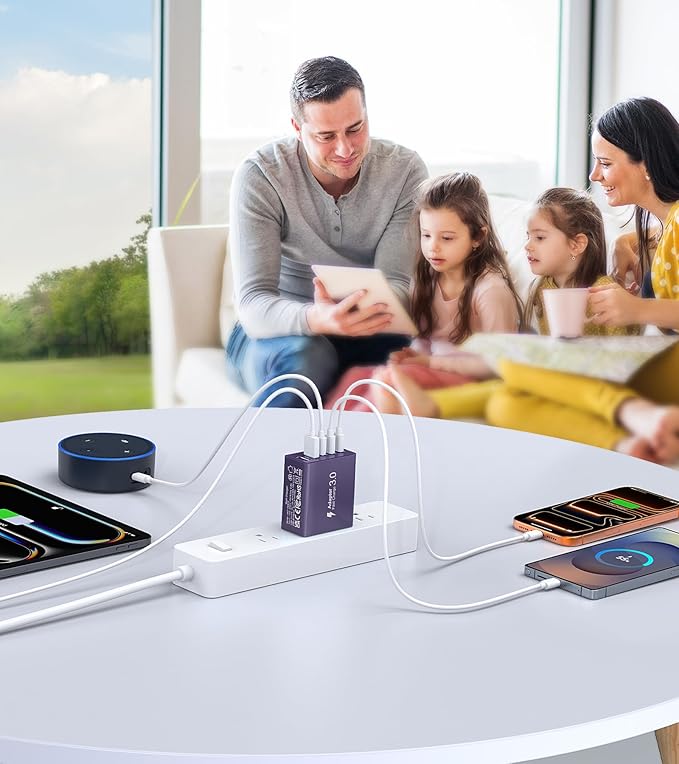 [2Pack] 60W USB C Plug,5-Port Fast Charger Block PD+QC Cube Wall Charging Box Brick for iPhone 17/16/15/14/13 for Samsung Galaxy S25/S24/S23/S22/S21+/S21 Ultra, Magsafe Wireless Charger,(Purple)