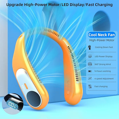 Portable Neck Fan,Personal Wearable Bladeless Fan,LED Display,4-Speeds,6000mAh USB Rechargeable,360° Strong Cooling Wind,Hands Free,White Elephant Gift,Christmas Gifts for Men Women Dad Mom (Orange)