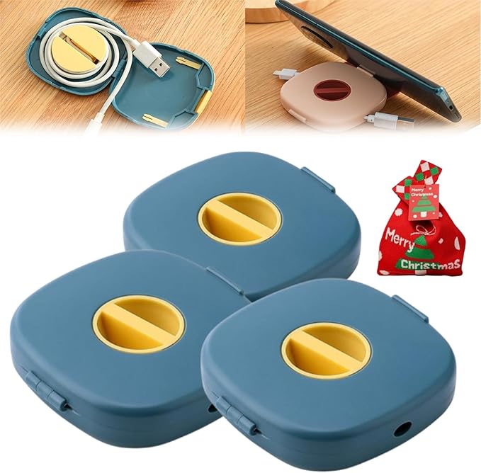 2 in 1 Cable Winder with Phone Stand, Durable Cable Organizer and Charging Stand, Cord Cable Winder Organizer with Phone Stand Rotate, for Charging Cable Case Earphones USB Wires (Blue*3)