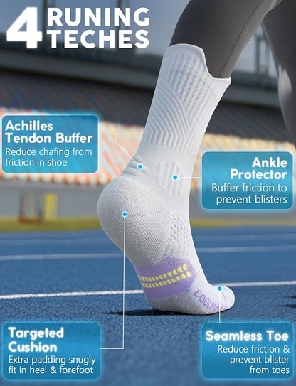 Womens Coolmax Bamboo Viscose Compression Running Crew Socks, Moisture-Wicking Anti-Blister Hiking&Gym Athletic