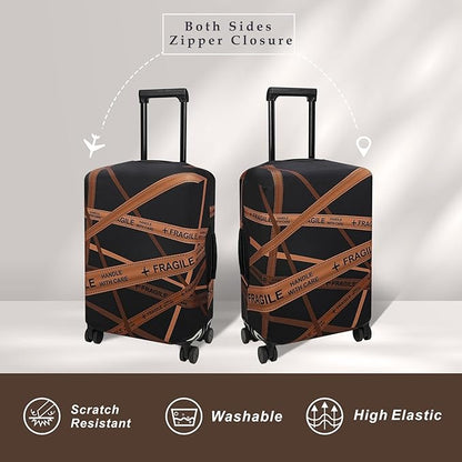Explore Land Travel Luggage Cover Suitcase Protector Fits 18-22 Inch Case (Gold Fragile, S)