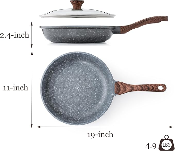 SENSARTE Nonstick Frying Pan Skillet with Lid, Omelet Pan with Cover, Healthy Cooking Chef's Pan, Kitchen Non Stick Pan, Free of Intentionally Added PFOA (11inch + Glass Lid)