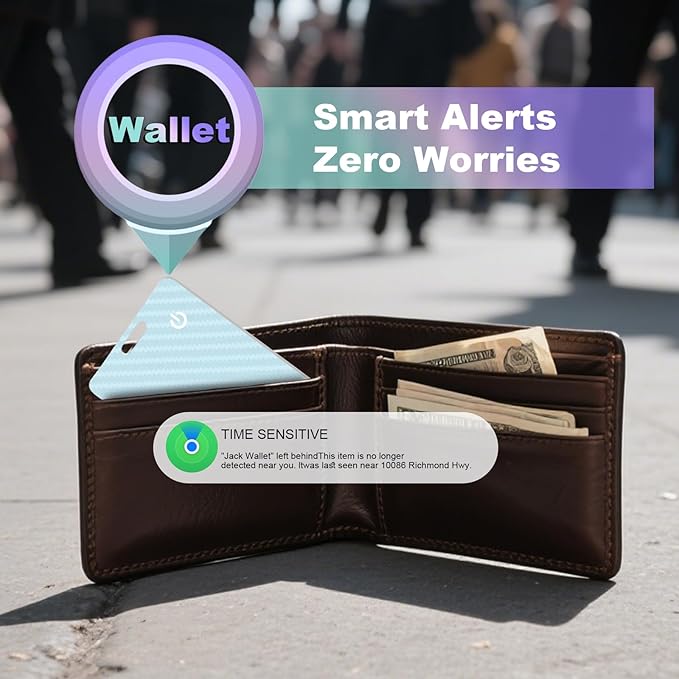 Wallet Tracker Card, Slim Rechargeable Bluetooth Item Locator, Smart Finder Compatible with Apple Find My for Wallet, Luggage, Passport, IP68 Waterproof (iOS Only) (Carbon Fiber Blue)