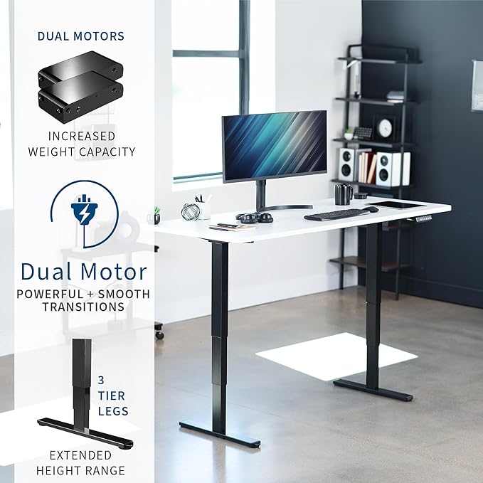 VIVO Electric 71 x 30 in Dual Motor Sit Stand Desk, Memory Height Adjustment, 2B Series, White Top Black Frame, DESK-KIT-2B7W