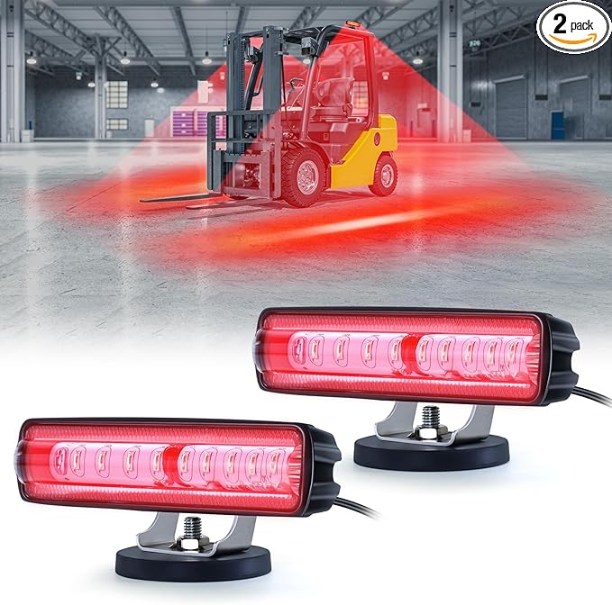 Forklift Safety Light with Red Side Warning Zone,30W LED Pedestrian Warning Light with Adjustable Magnetic Base for Warehouse and Industrial Use, Enhances Workplace Safety,DC 10-110V