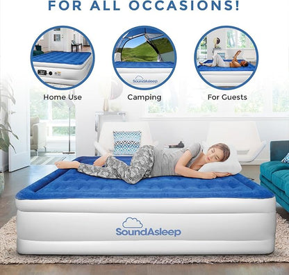 SoundAsleep Dream Series Luxury Air Mattress with ComfortCoil Technology & Built-in High Capacity Pump for Home Camping- Double Height, Adjustable, Inflatable Blow Up, Portable - California King XL